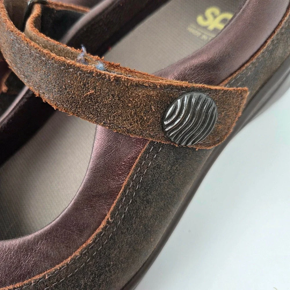 SAS EZ Strap‎ Step Out Mary Jane Comfort Shoes Brown Suede Leather Women 9.5